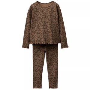 ZARA ANIMAL PRINT RIBBED T-SHIRT AND LEGGINGS SET